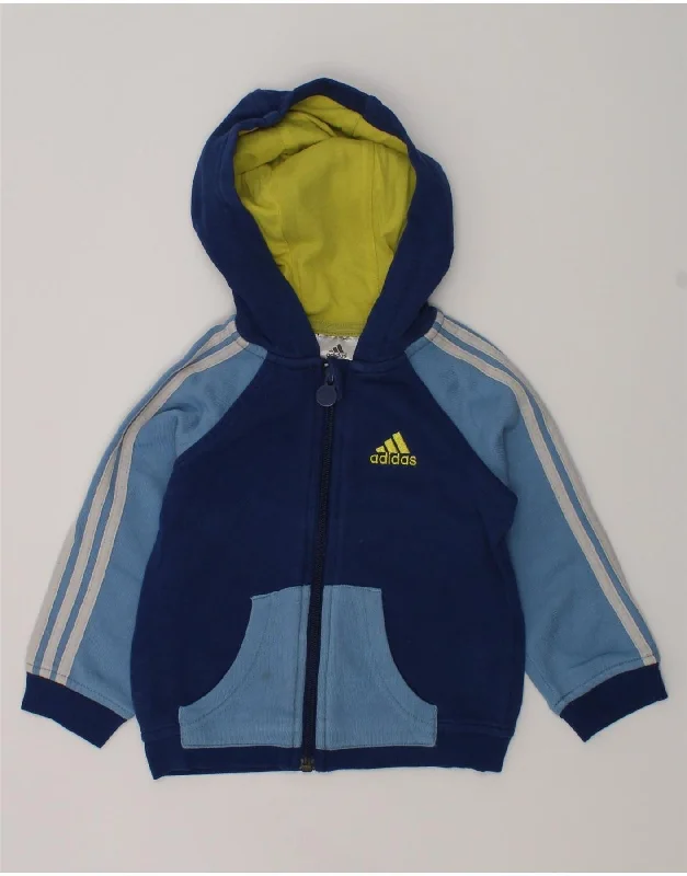 men's lightweight knitted sweaters -ADIDAS Baby Boys Zip Hoodie Sweater 9-12 Months Blue Colourblock Cotton