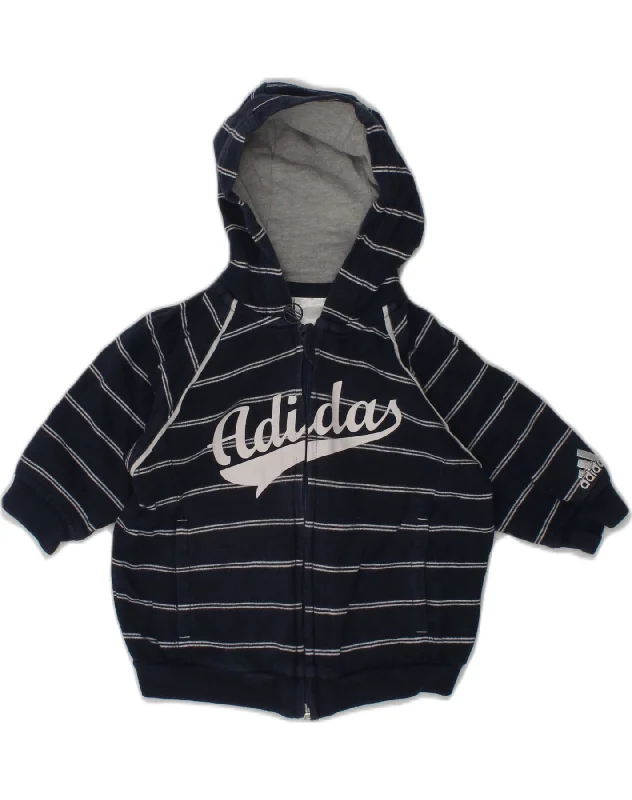 men's high-neck sweaters -ADIDAS Baby Girls Graphic Zip Hoodie Sweater 0-3 Months Navy Blue Striped