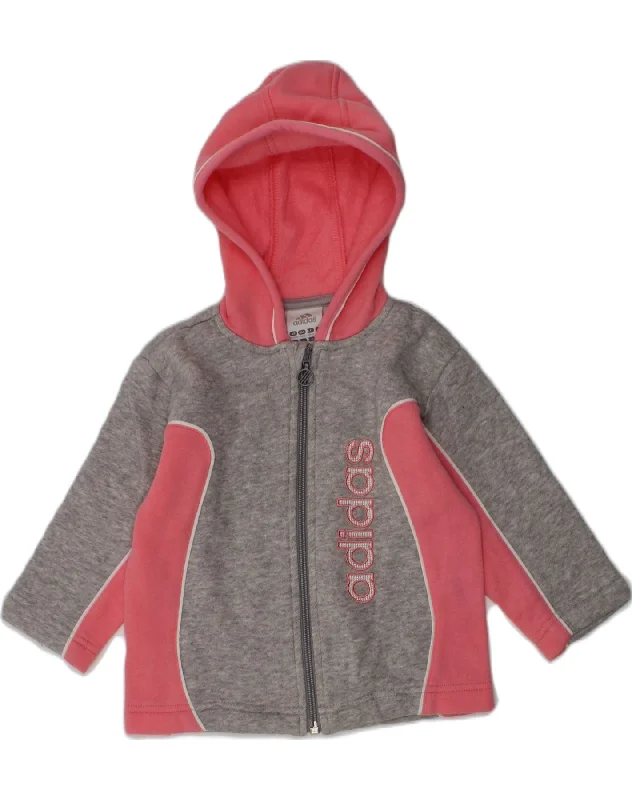 men's formal wool sweaters -ADIDAS Baby Girls Graphic Zip Hoodie Sweater 12-18 Months Grey Colourblock