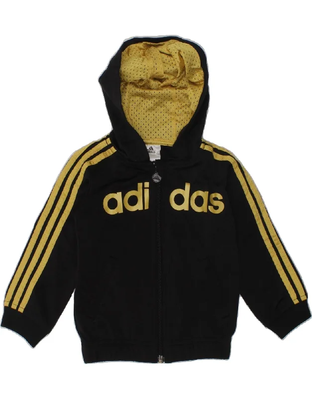 men's breathable sweaters -ADIDAS Baby Girls Graphic Zip Hoodie Sweater 9-12 Months Black Polyester