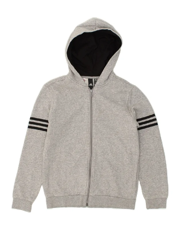 men's turtleneck sweaters -ADIDAS Boys Graphic Zip Hoodie Sweater 11-12 Years Grey