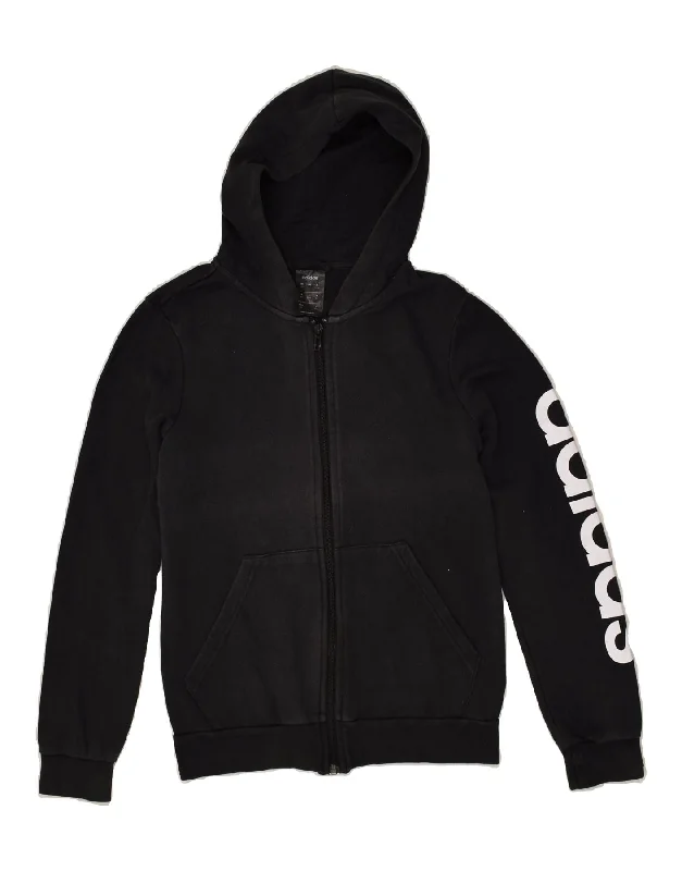 men's versatile sweaters -ADIDAS Boys Graphic Zip Hoodie Sweater 13-14 Years  Black Cotton