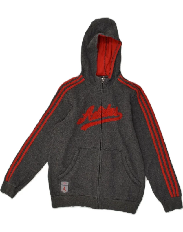 men's crewneck sweaters -ADIDAS Boys Graphic Zip Hoodie Sweater 13-14 Years Grey Cotton