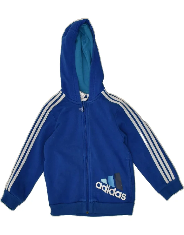 men's fitted sweaters -ADIDAS Boys Graphic Zip Hoodie Sweater 3-4 Years Blue Cotton