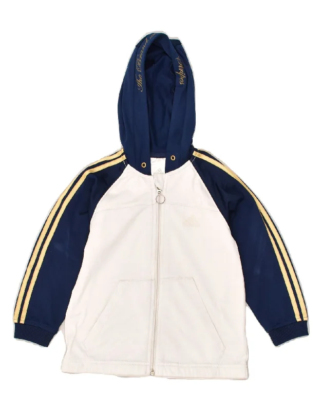 men's textured sweaters -ADIDAS Boys Graphic Zip Hoodie Sweater 3-4 Years White Colourblock