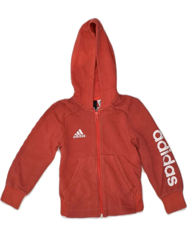 men's modern fit sweaters -ADIDAS Boys Graphic Zip Hoodie Sweater 5-6 Years Red Cotton