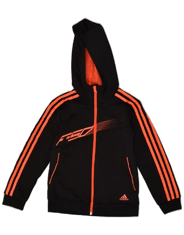 men's short-sleeve sweaters -ADIDAS Boys Graphic Zip Hoodie Sweater 7-8 Years Black Polyester