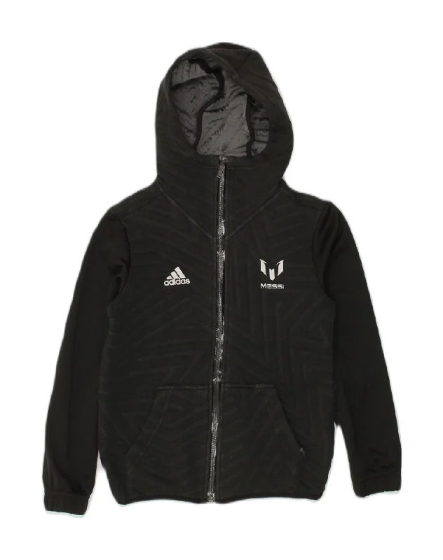 men's stylish cardigans -ADIDAS Boys Graphic Zip Hoodie Sweater 9-10 Years Black Cotton