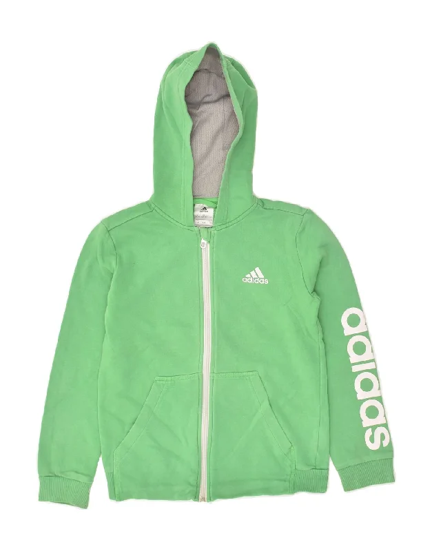 men's thick knit sweaters -ADIDAS Boys Graphic Zip Hoodie Sweater 9-10 Years Green Cotton