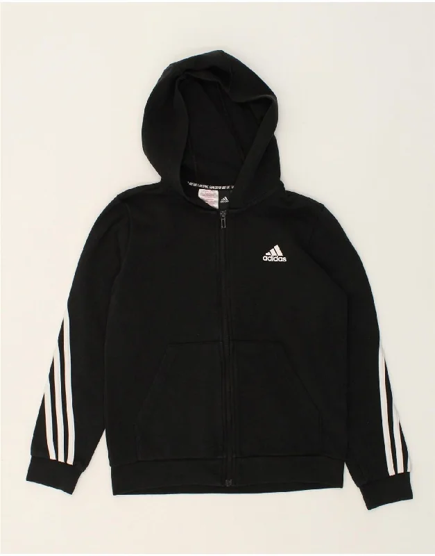 men's striped sweaters -ADIDAS Boys Zip Hoodie Sweater 11-12 Years Black