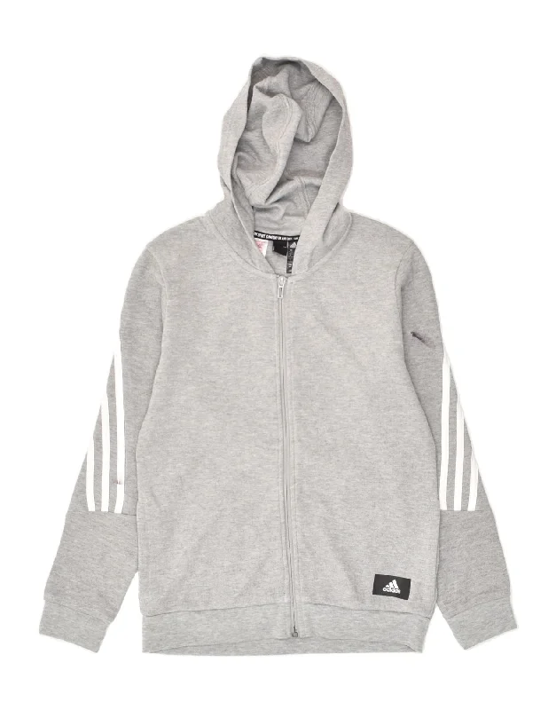 men's cardigan knitwear -ADIDAS Boys Zip Hoodie Sweater 11-12 Years Grey Cotton