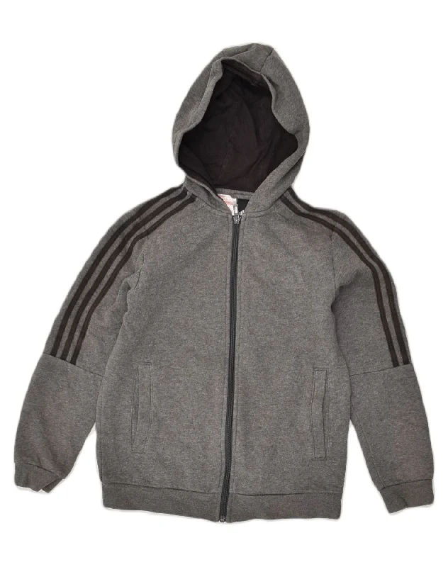 men's fitted sweaters -ADIDAS Boys Zip Hoodie Sweater 11-12 Years Grey Cotton