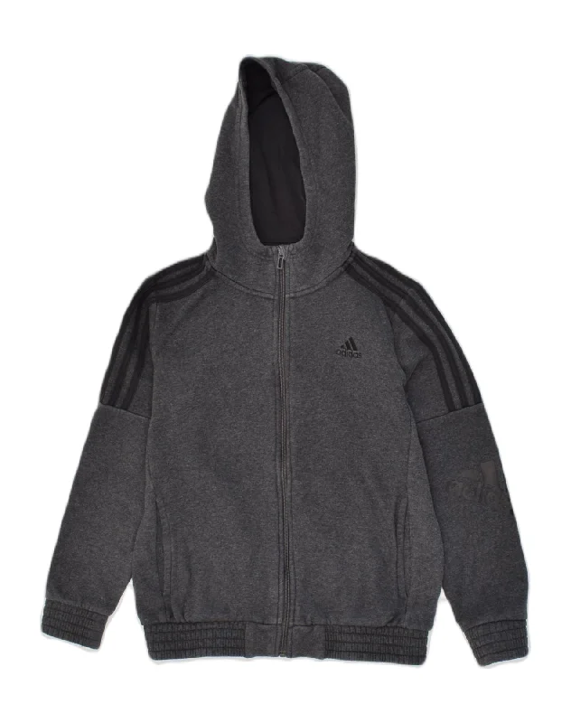 men's oversized sweaters -ADIDAS Boys Zip Hoodie Sweater 11-12 Years Grey Cotton