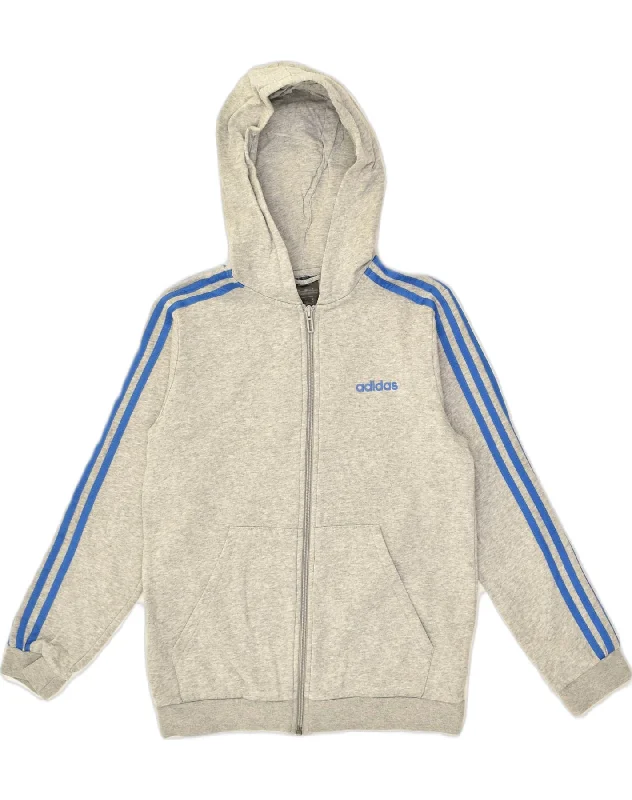 men's cardigan sweaters -ADIDAS Boys Zip Hoodie Sweater 11-12 Years Grey Cotton