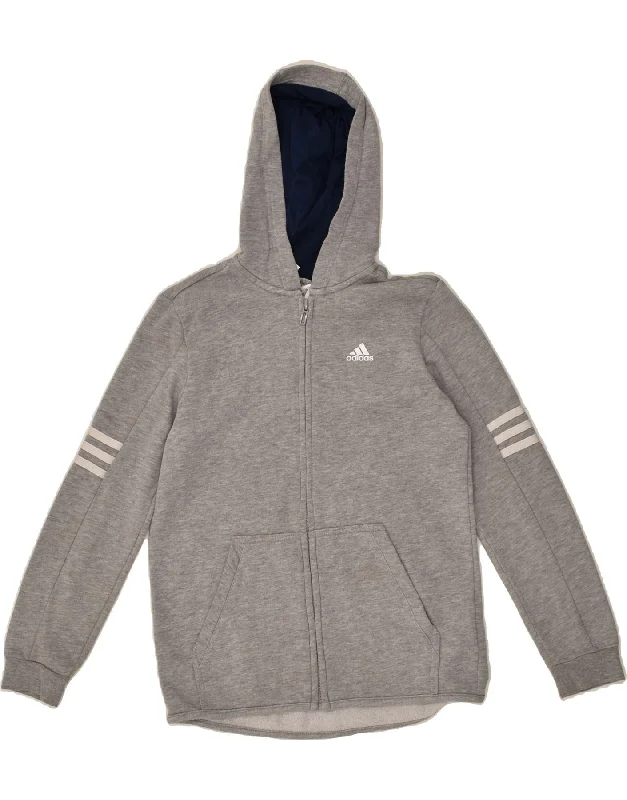 men's thermal sweaters -ADIDAS Boys Zip Hoodie Sweater 11-12 Years Grey Cotton