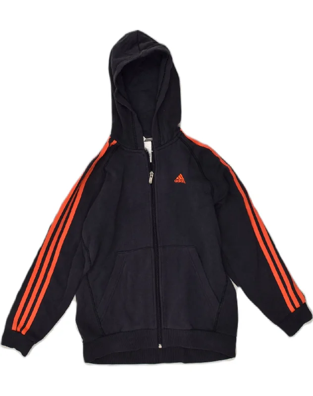 men's warm cardigans -ADIDAS Boys Zip Hoodie Sweater 11-12 Years Navy Blue Cotton