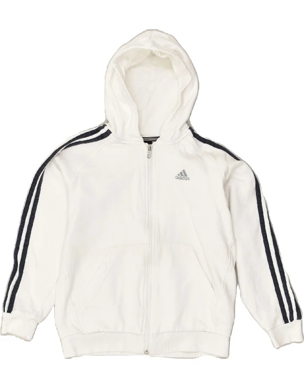 men's everyday sweaters -ADIDAS Boys Zip Hoodie Sweater 11-12 Years White Cotton