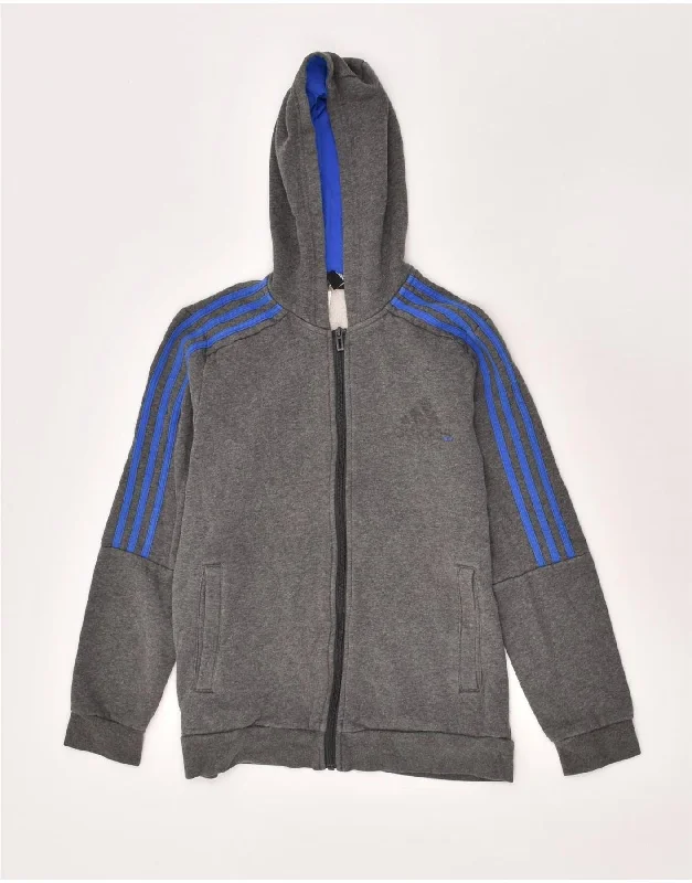 men's everyday sweaters -ADIDAS Boys Zip Hoodie Sweater 13-14 Years Grey Cotton