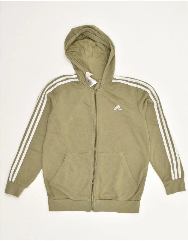 men's casual pullover sweaters -ADIDAS Boys Zip Hoodie Sweater 13-14 Years Khaki Cotton