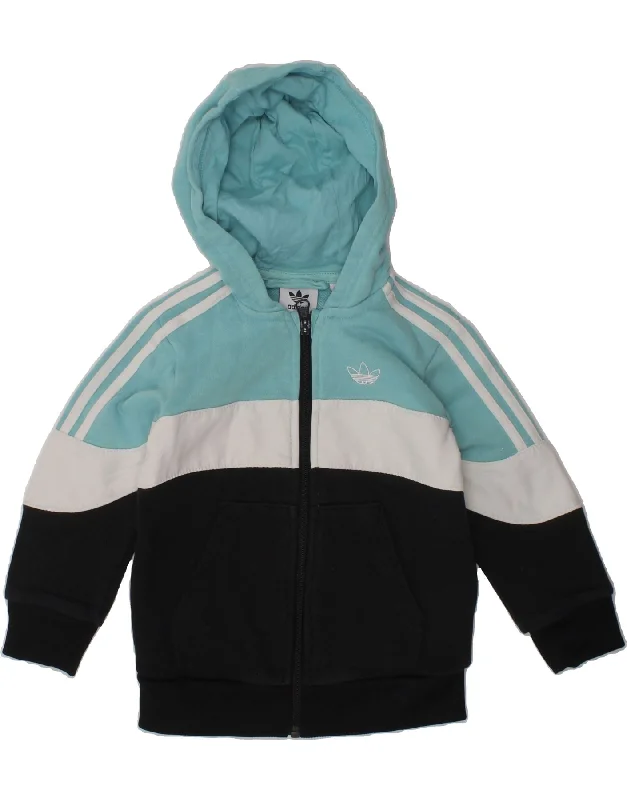 men's turtleneck pullover sweaters -ADIDAS Boys Zip Hoodie Sweater 2-3 Years Blue Colourblock Cotton