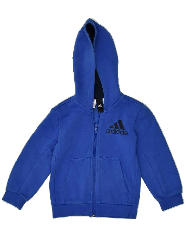 men's sweater for cold weather -ADIDAS Boys Zip Hoodie Sweater 4-5 Years Blue