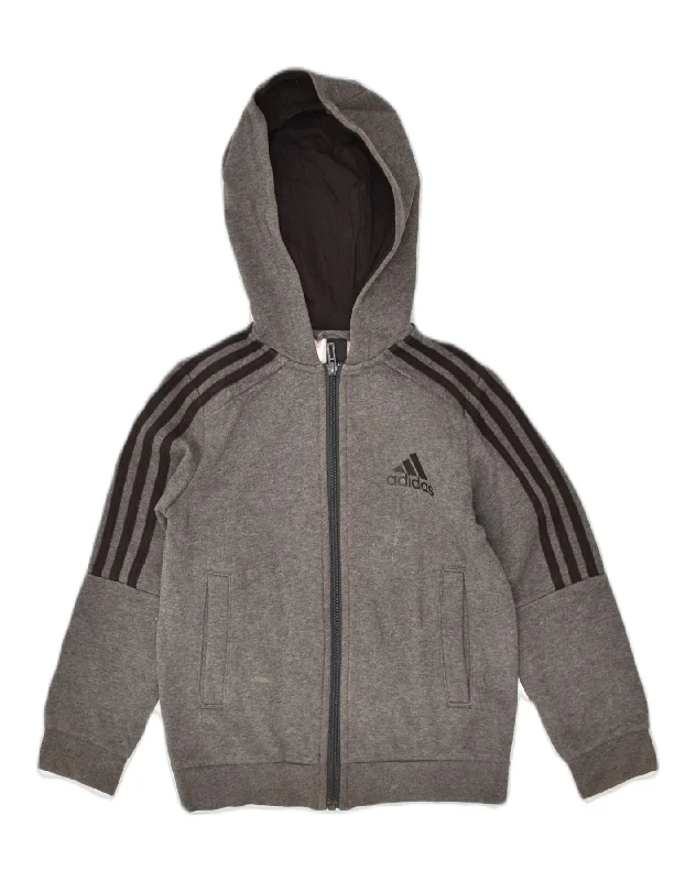 men's striped sweaters -ADIDAS Boys Zip Hoodie Sweater 4-5 Years Grey