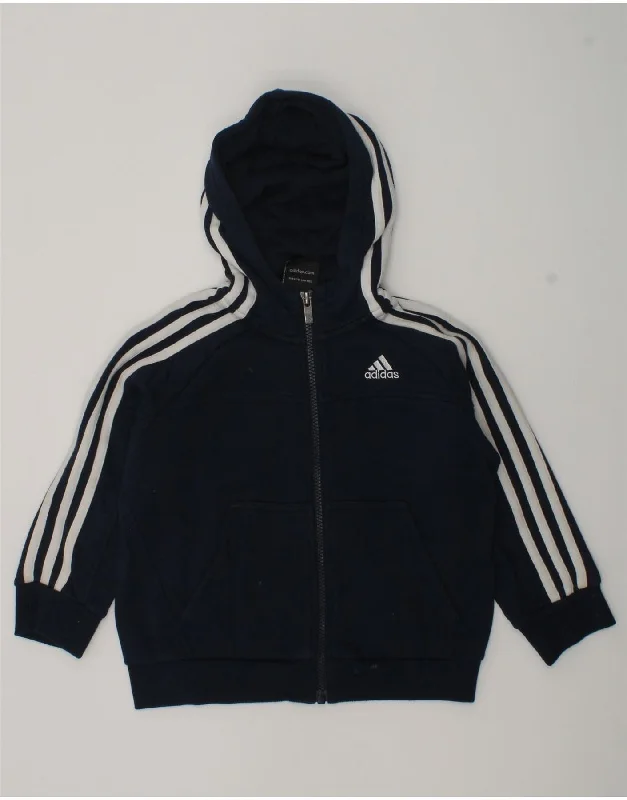 men's everyday sweaters -ADIDAS Boys Zip Hoodie Sweater 4-5 Years Navy Blue Cotton