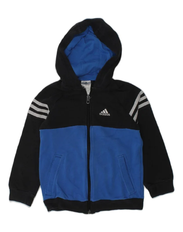 men's wool sweater vests -ADIDAS Boys Zip Hoodie Sweater 7-8 Years Blue Colourblock Cotton