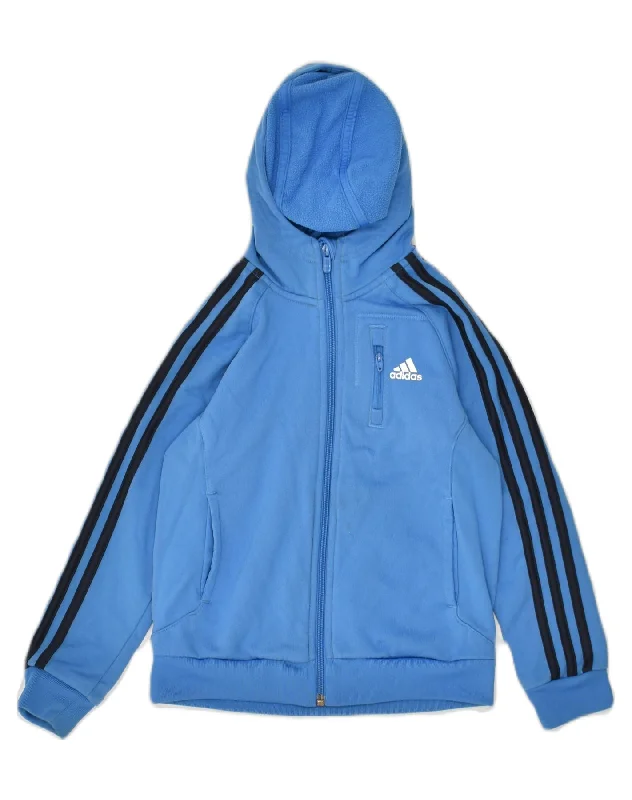 men's ribbed sweaters -ADIDAS Boys Zip Hoodie Sweater 7-8 Years Blue Polyester