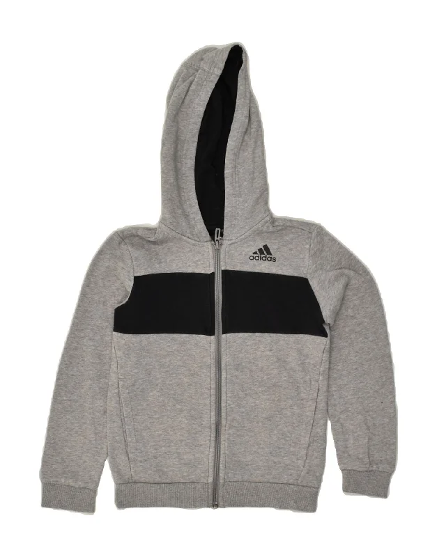 men's cashmere sweaters -ADIDAS Boys Zip Hoodie Sweater 7-8 Years Grey Colourblock Cotton