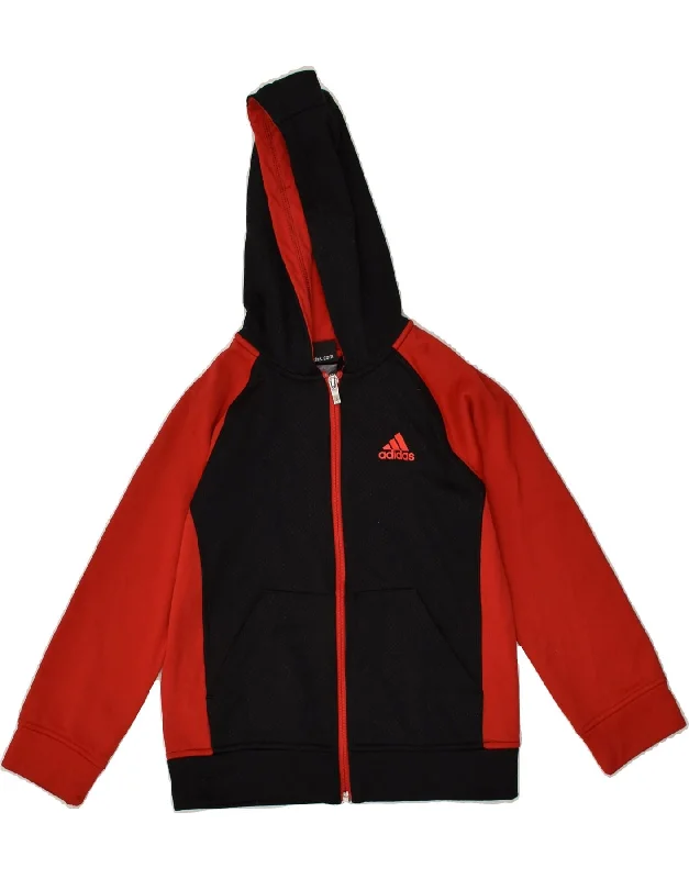 men's fleece sweaters -ADIDAS Boys Zip Hoodie Sweater 7-8 Years Small Black Colourblock Polyester