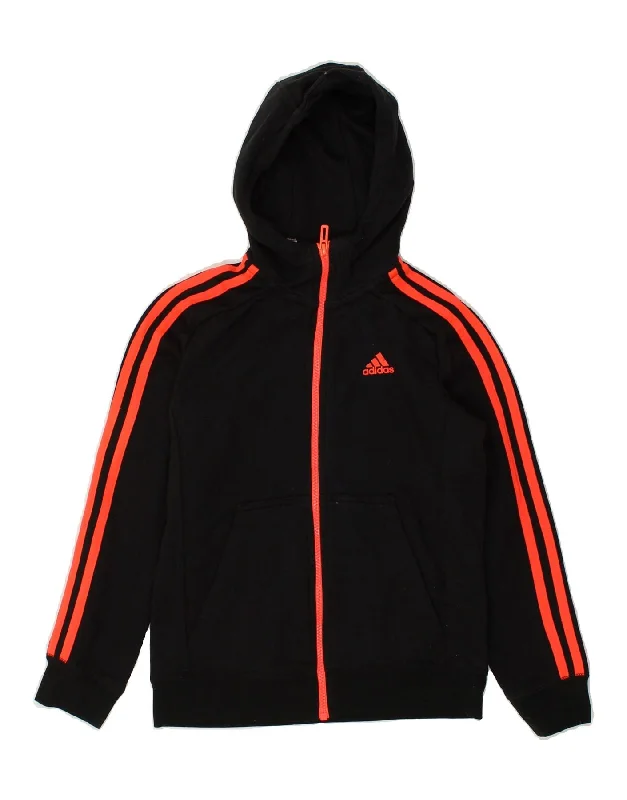 men's lightweight sweaters -ADIDAS Boys Zip Hoodie Sweater 9-10 Years Black Cotton