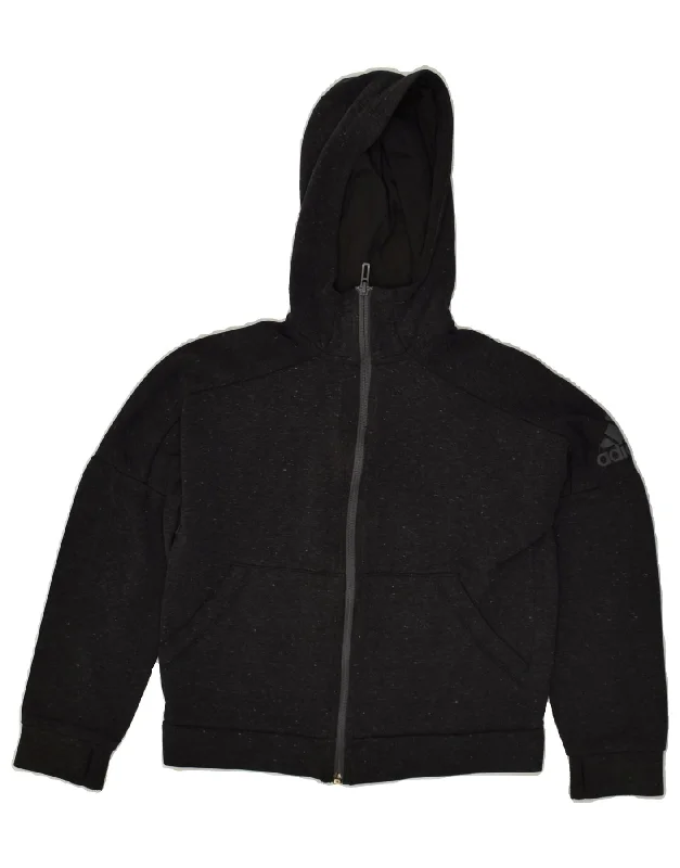 men's wool sweaters -ADIDAS Boys Zip Hoodie Sweater 9-10 Years Black Flecked