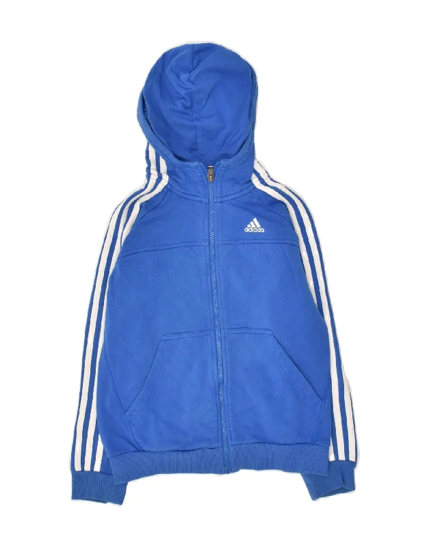 men's pullover sweaters -ADIDAS Boys Zip Hoodie Sweater 9-10 Years Blue Cotton