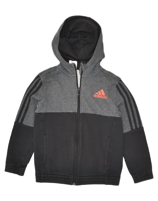 men's knitted winter sweaters -ADIDAS Boys Zip Hoodie Sweater 9-10 Years Grey Colourblock Cotton