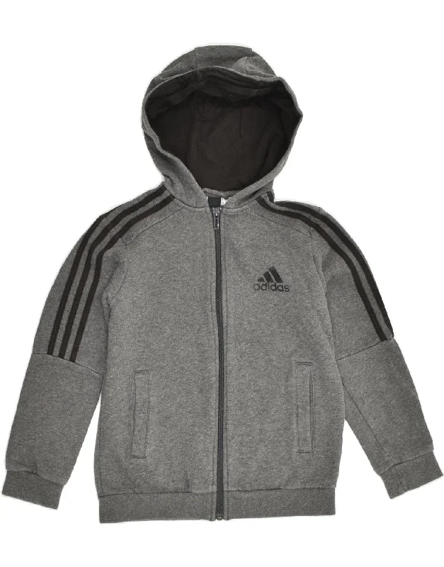 men's fleece sweaters -ADIDAS Boys Zip Hoodie Sweater 9-10 Years Grey Cotton