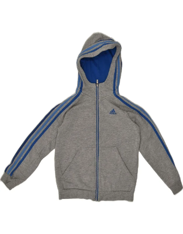 men's casual sweater cardigans -ADIDAS Boys Zip Hoodie Sweater 9-10 Years Grey Cotton