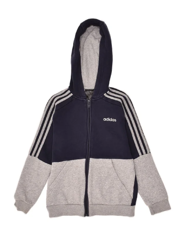 men's wool sweater vests -ADIDAS Boys Zip Hoodie Sweater 9-10 Years Navy Blue Colourblock Cotton