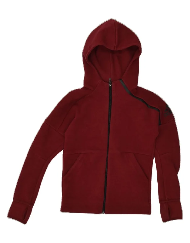 men's casual pullover sweaters -ADIDAS Boys Zip Hoodie Sweater 9-10 Years Red Cotton