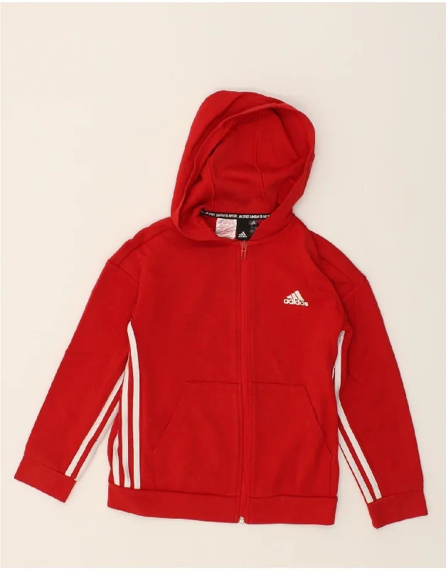 men's zip-up sweaters -ADIDAS Boys Zip Hoodie Sweater 9-10 Years Red Cotton