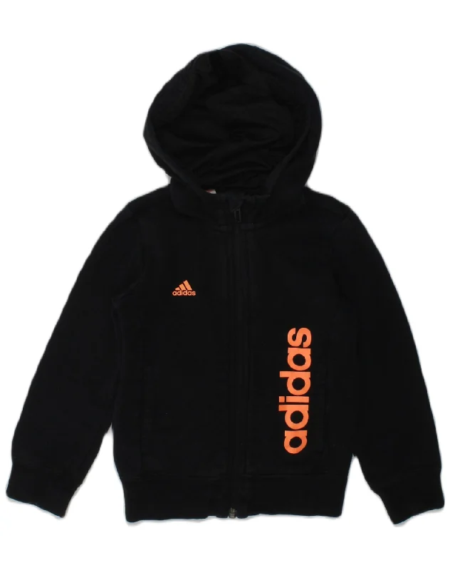 men's knit cardigans -ADIDAS Girls Climalite Graphic Zip Hoodie Sweater 4-5 Years Black Cotton