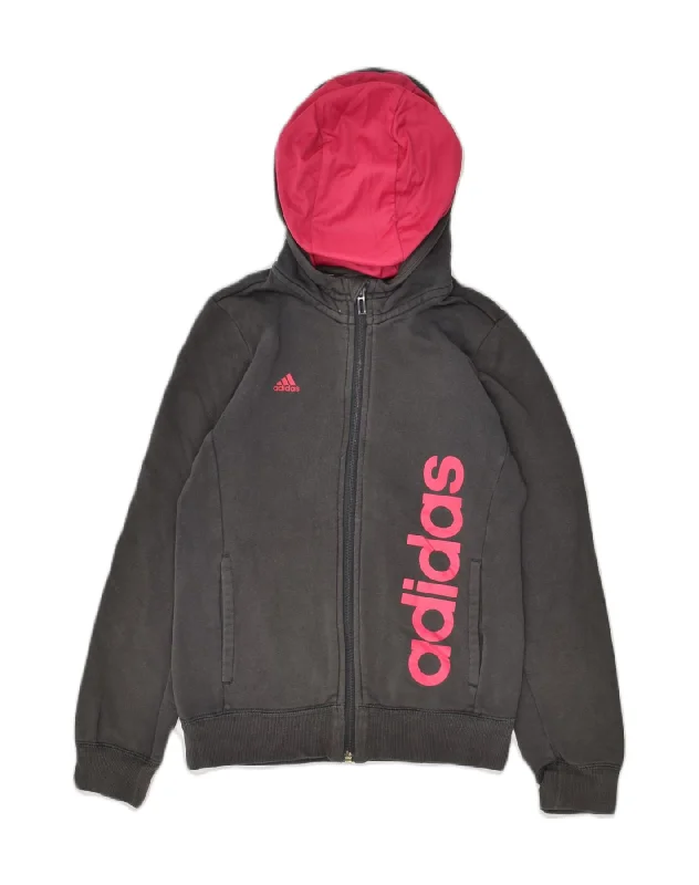 men's hooded sweaters -ADIDAS Girls Climalite Graphic Zip Hoodie Sweater 9-10 Years Grey