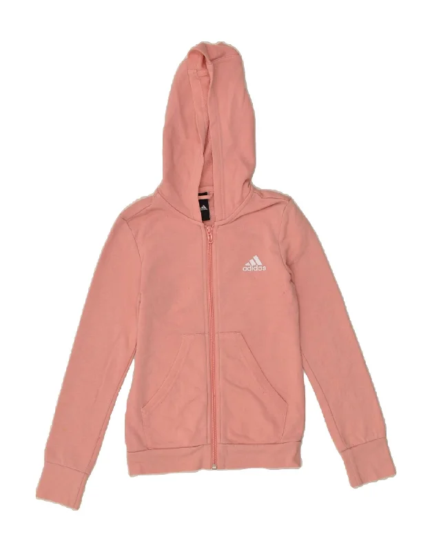 men's breathable cotton sweaters -ADIDAS Girls Graphic Zip Hoodie Sweater 10-11 Years Pink