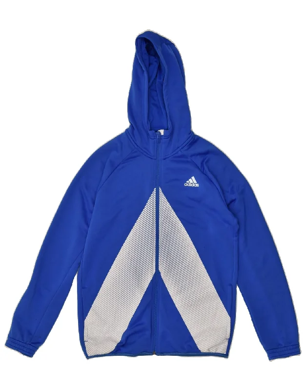 men's soft cashmere sweaters -ADIDAS Girls Graphic Zip Hoodie Sweater 13-14 Years Blue Polyester