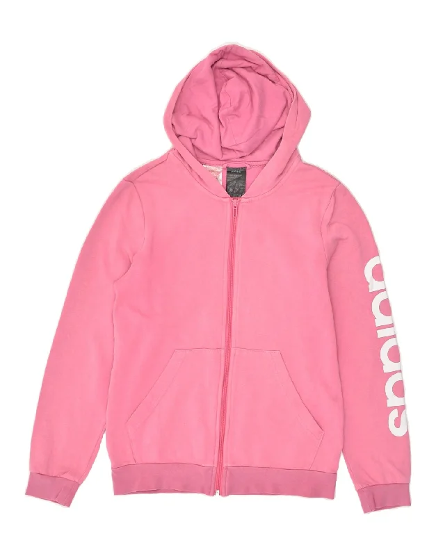 men's casual knit sweaters -ADIDAS Girls Graphic Zip Hoodie Sweater 14-15 Years Pink Cotton