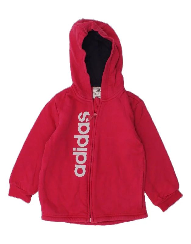 men's thick wool sweaters -ADIDAS Girls Graphic Zip Hoodie Sweater 2-3 Years Red Cotton