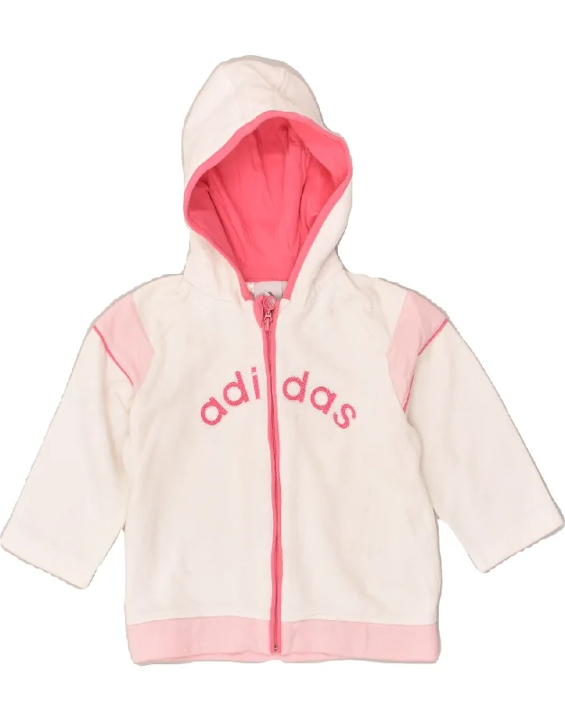 men's slim-fit sweaters -ADIDAS Girls Graphic Zip Hoodie Sweater 2-3 Years White Cotton