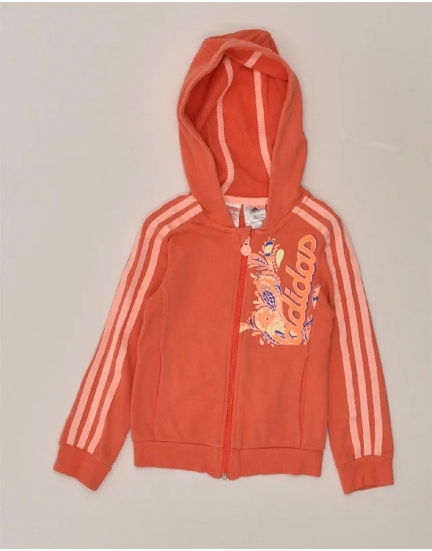 men's modern fit sweaters -ADIDAS Girls Graphic Zip Hoodie Sweater 5-6 Years Orange Cotton