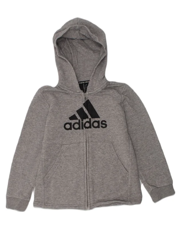 men's wool sweater vests -ADIDAS Girls Graphic Zip Hoodie Sweater 7-8 Years Grey Cotton