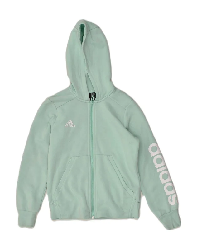 men's ribbed-knit sweaters -ADIDAS Girls Graphic Zip Hoodie Sweater 9-10 Years Green Cotton